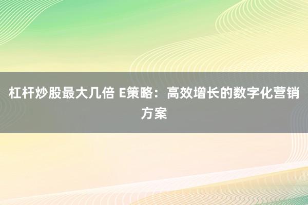 杠桿炒股最大幾倍 E策略：高效增長的數(shù)字化營銷方案