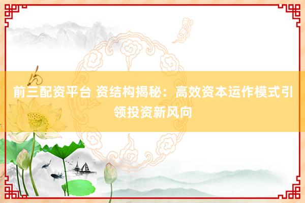前三配資平臺(tái) 資結(jié)構(gòu)揭秘：高效資本運(yùn)作模式引領(lǐng)投資新風(fēng)向