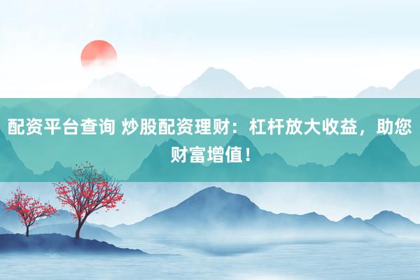 配資平臺(tái)查詢 炒股配資理財(cái)：杠桿放大收益，助您財(cái)富增值！