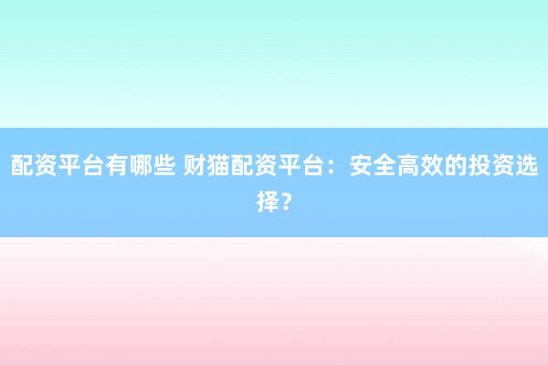 配資平臺(tái)有哪些 財(cái)貓配資平臺(tái)：安全高效的投資選擇？
