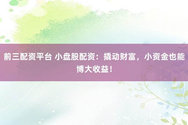 前三配資平臺(tái) 小盤(pán)股配資：撬動(dòng)財(cái)富，小資金也能博大收益！
