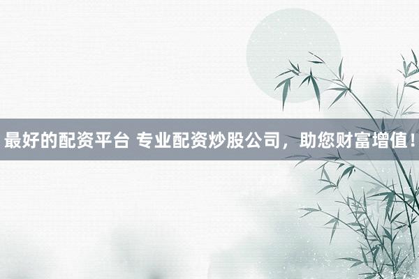最好的配資平臺 專業(yè)配資炒股公司，助您財富增值！